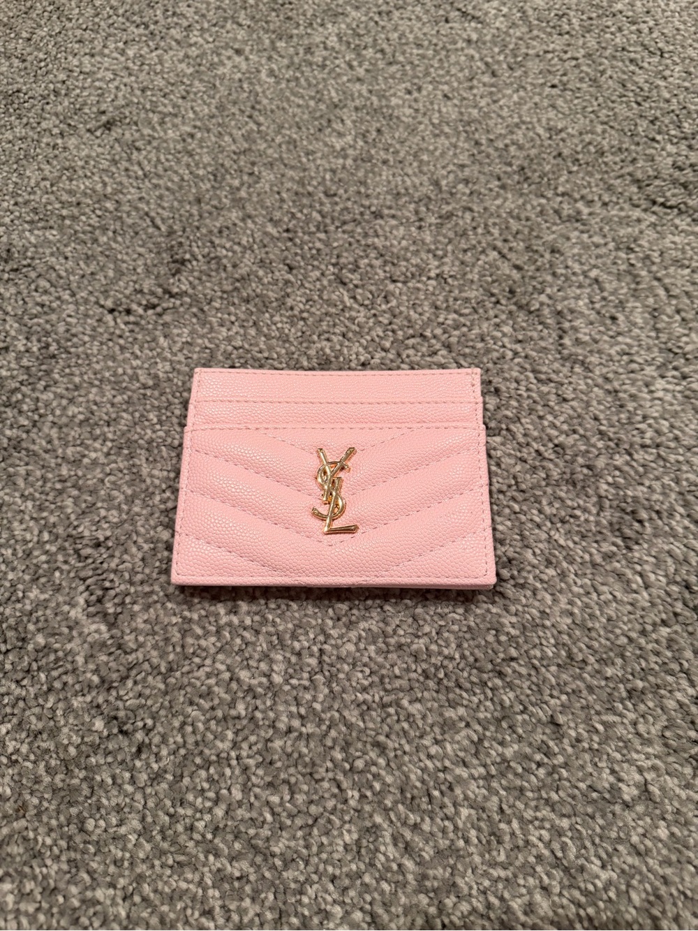 Saint Laurent Blush Pink Quilted Card Case with Gold YSL Emblem